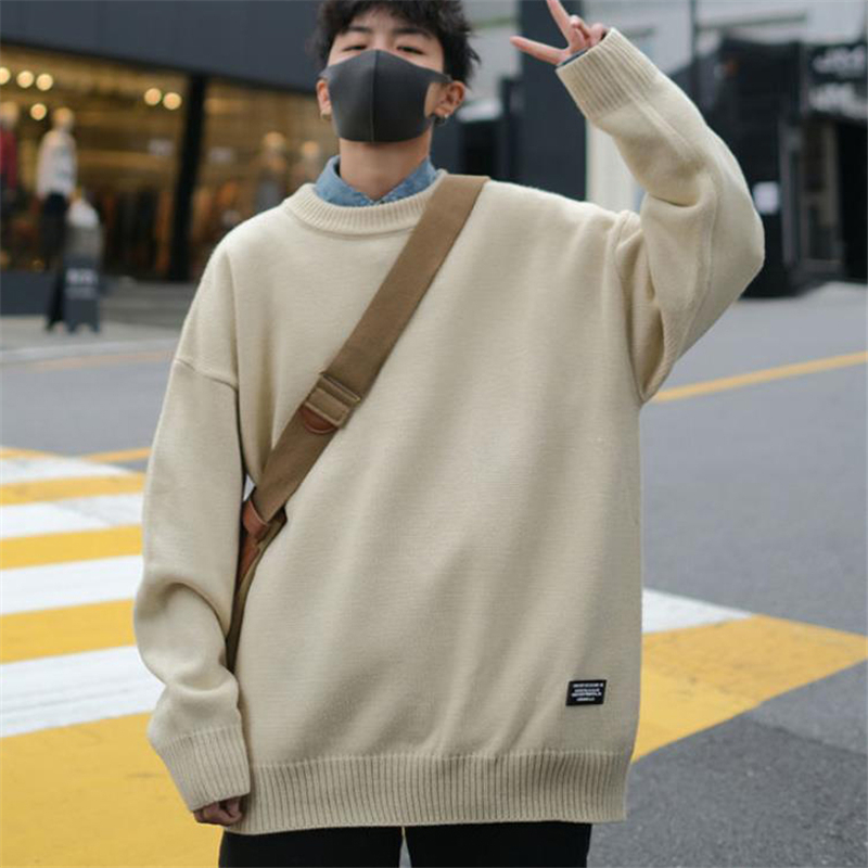 니트 스웨터 남자 가을 겨울 2021 한국어 패션 Streetwear 야생 o 목 풀오버 솔리드 니트 느슨한 컴포트 스웨터